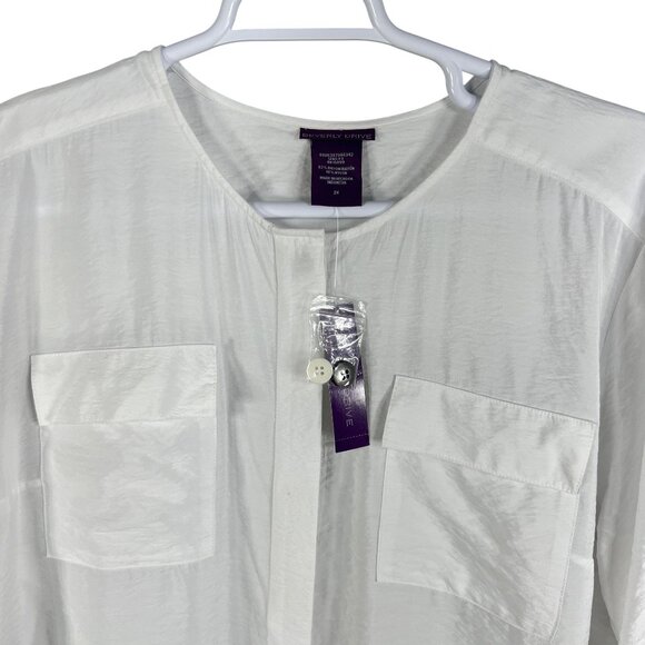 Beverly Drive NWT Women 2X Winter White Blouse Hidden Placket 3/4 Tab Sleeve Top - Picture 3 of 14